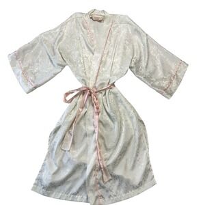 Vintage Victorias Secret Gold Label Floral Jacquard Satin Robe Ivory Pink OS